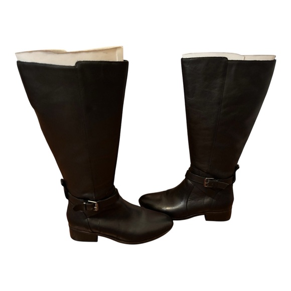 Naturalizer Wide Calf Black Leather Knee-High Boots - Picture 2 of 6